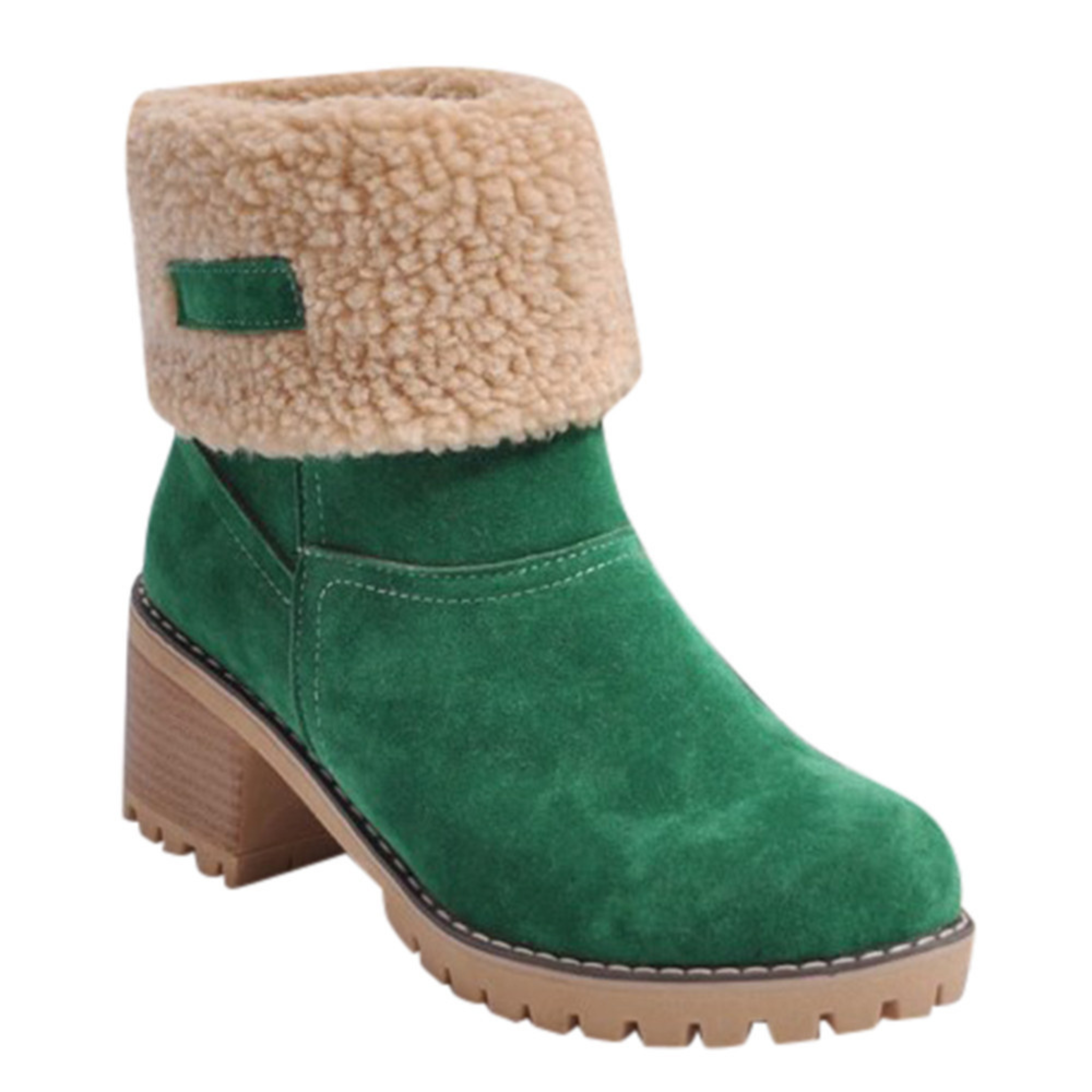 Bottines fourrées en daim vegan talon carré bout rond – NOLÉRA