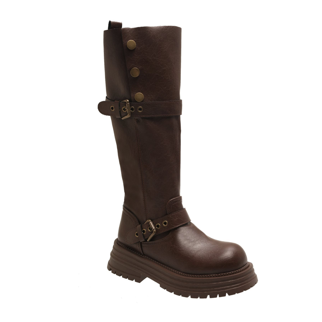 Bottes hautes en similicuir à talon bout rond – LYRA