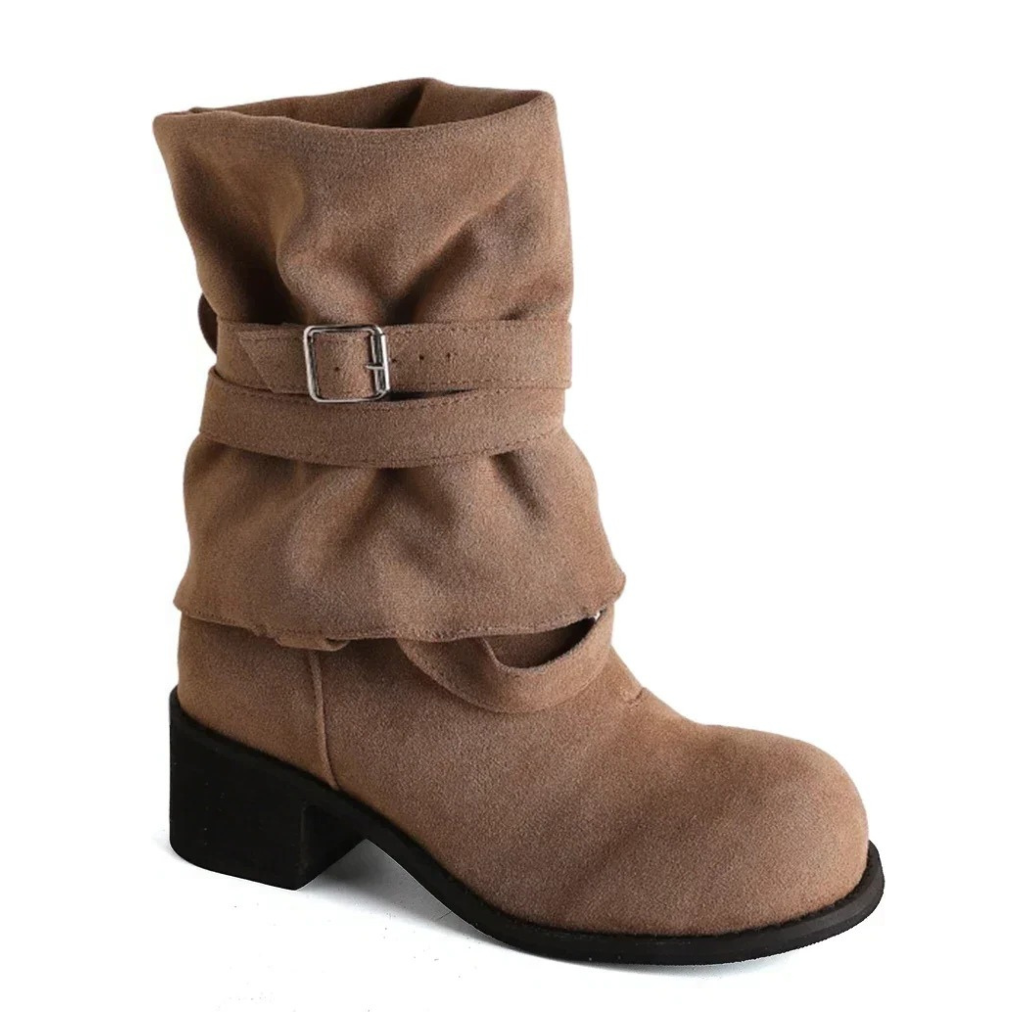 Bottes hautes cowboy en daim vegan à talon bout rond – MALYRA