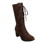 Bottes à lacets en daim vegan hautes  à talon bout rond – FÉLORA