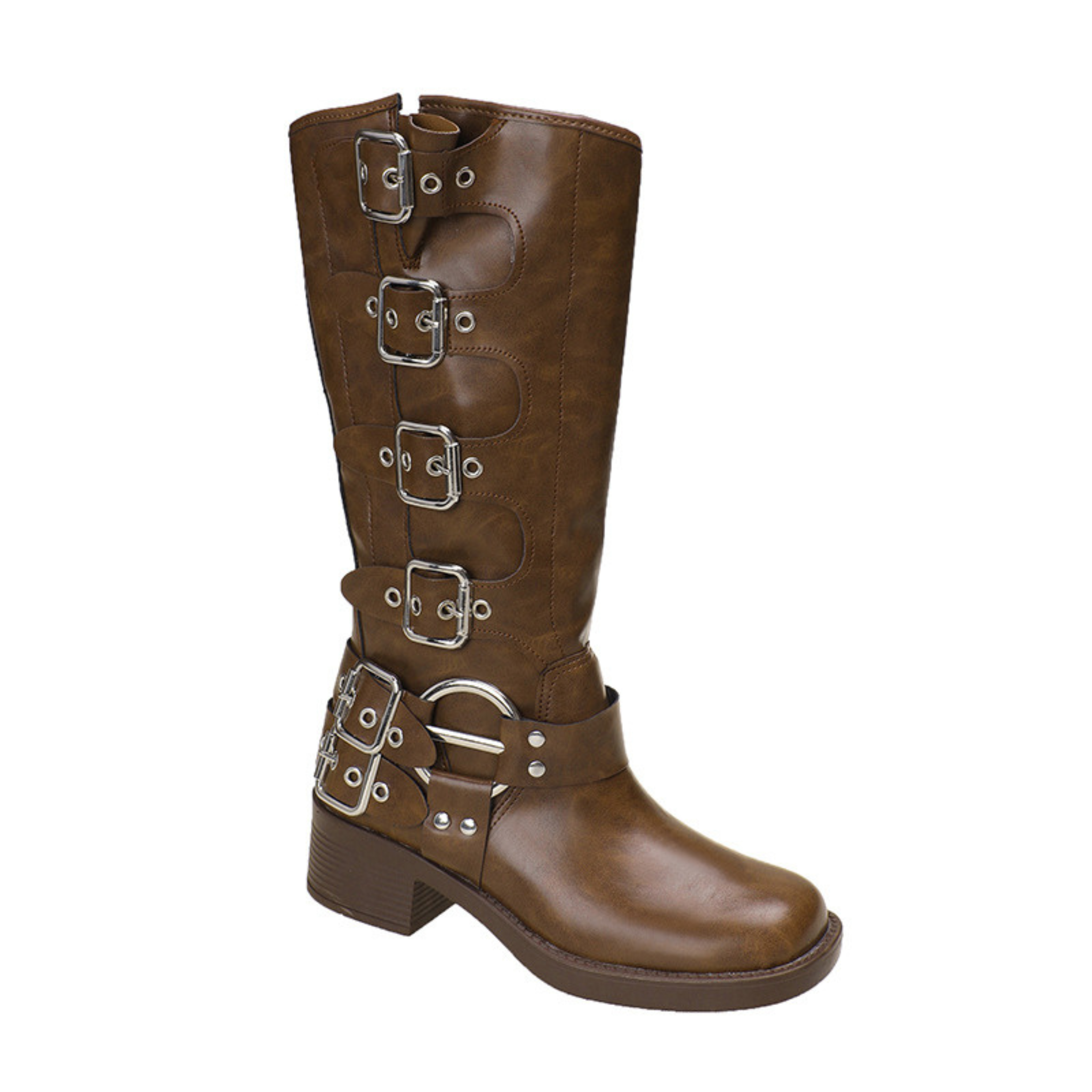 Bottes hautes en similicuir à semelle lisse bout rond – LORA