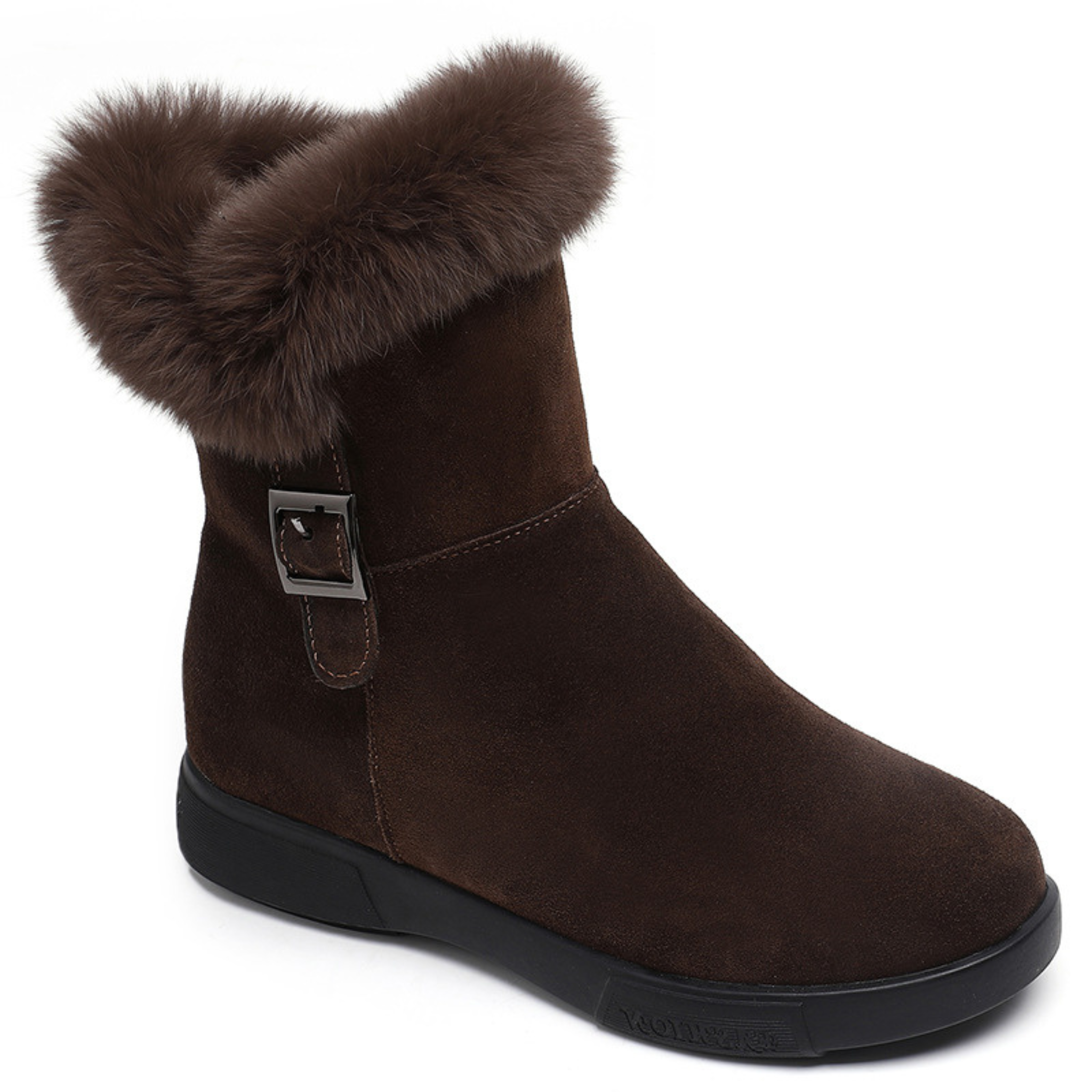 Bottines fourrées en daim vegan à talon plat bout rond – ÉMORIA