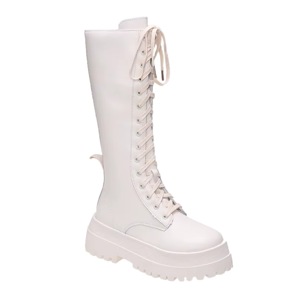 Bottes à lacets en similicuir hautes à talon bout rond – RENÉA