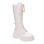 Bottes à lacets en similicuir hautes à talon bout rond – RENÉA