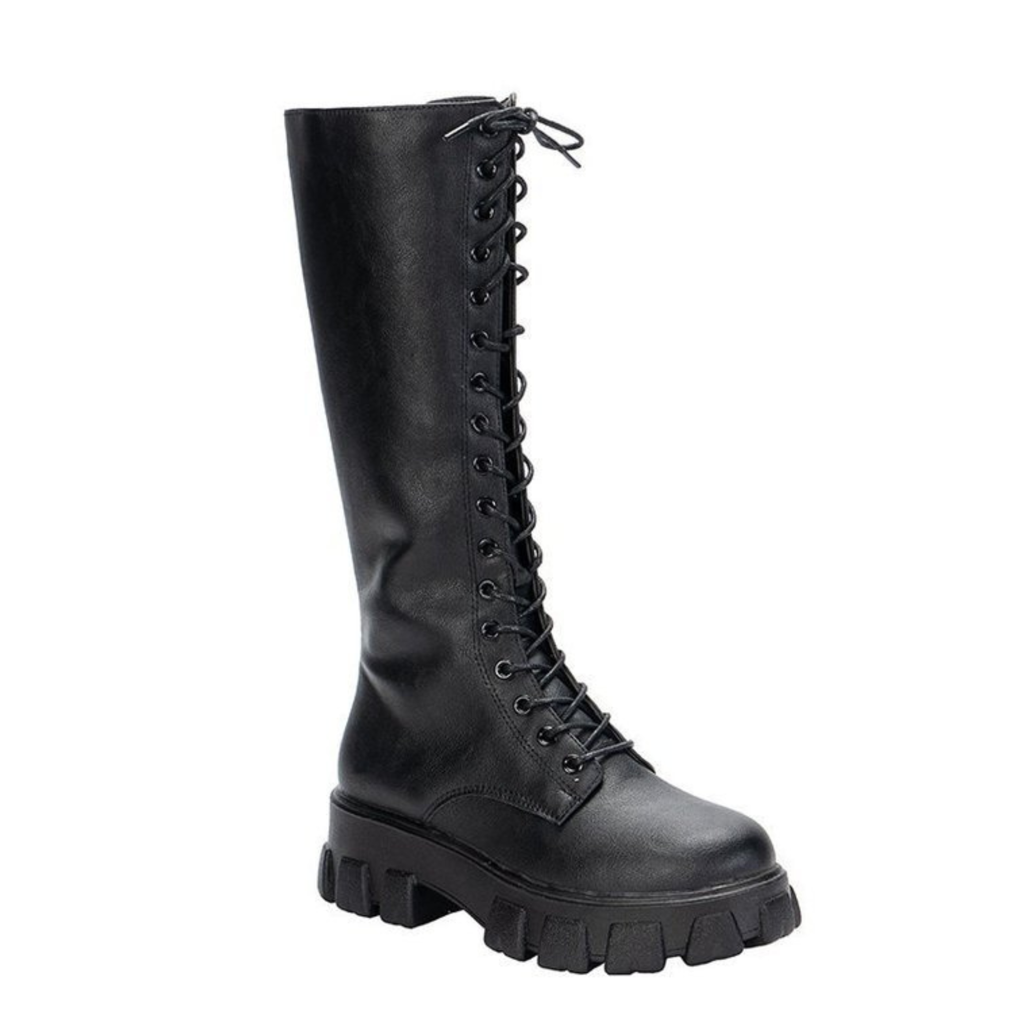 Bottes à lacets en similicuir hautes à talon semelle crantée bout rond – MARENÉA