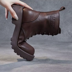 Bottines à lacet en cuir à talon rond bas – MAÉLIA