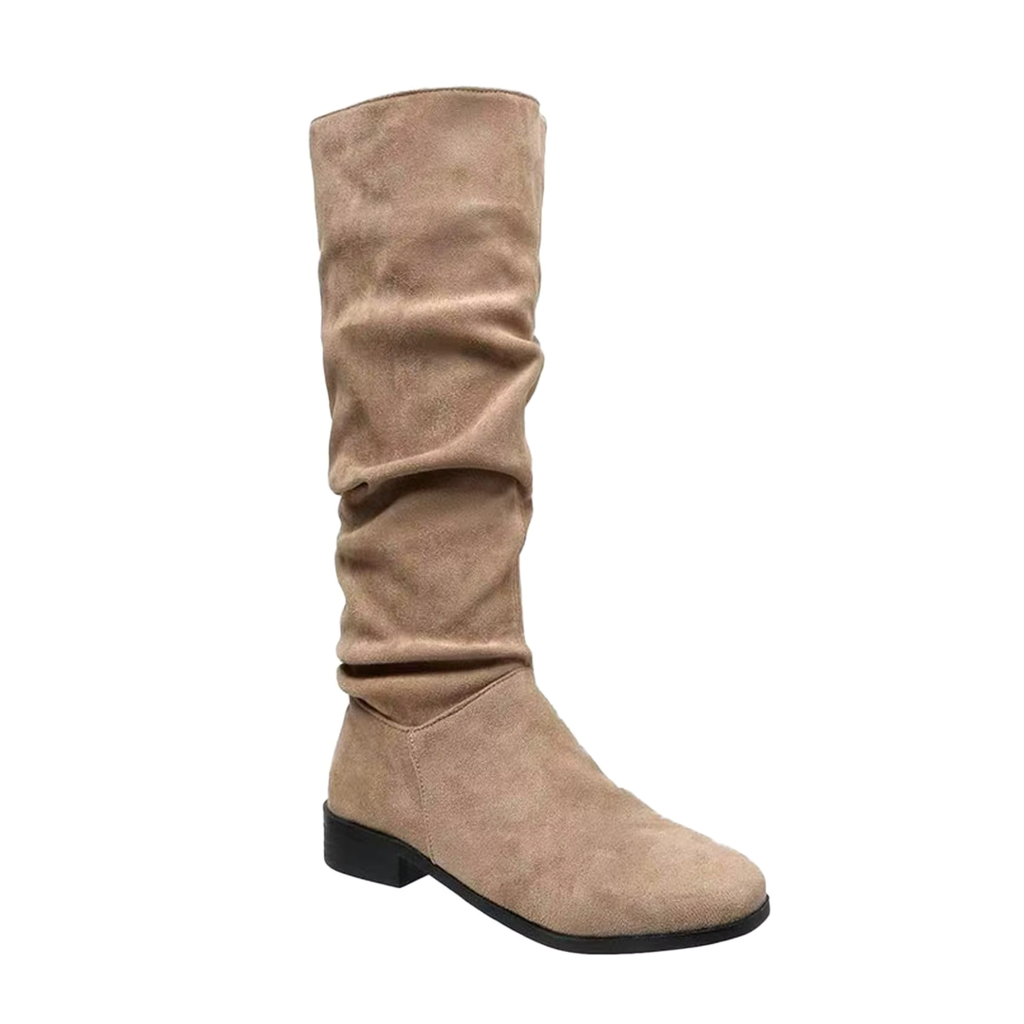 Bottes hautes en daim vegan à talon bas bout round – SILVÉA