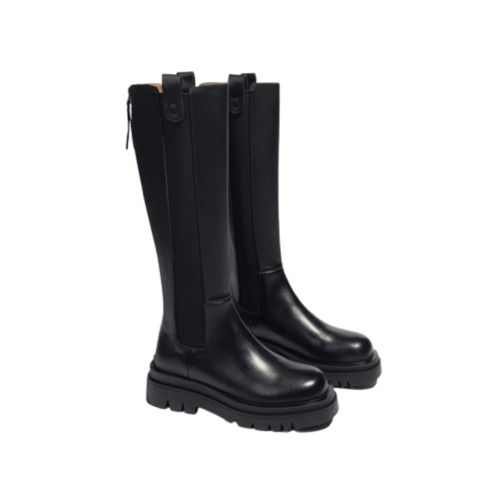 Bottes hautes en similicuir à semelle crantée bout rond – MAÉVA