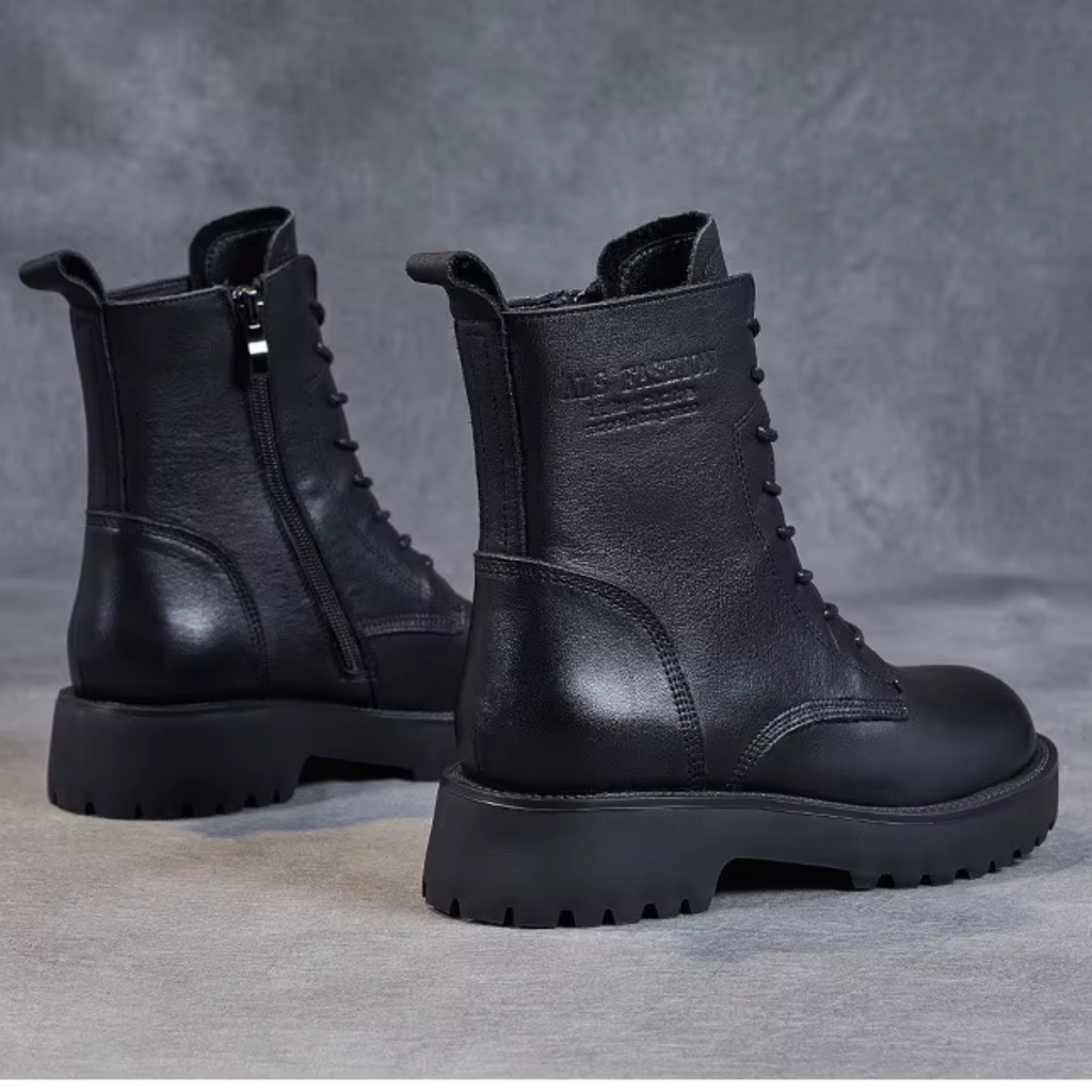 Bottines à lacet en cuir à talon rond bas – MAÉLIA