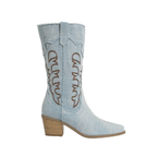 Santiags mi mollet en denim brodé à talon – LYNE