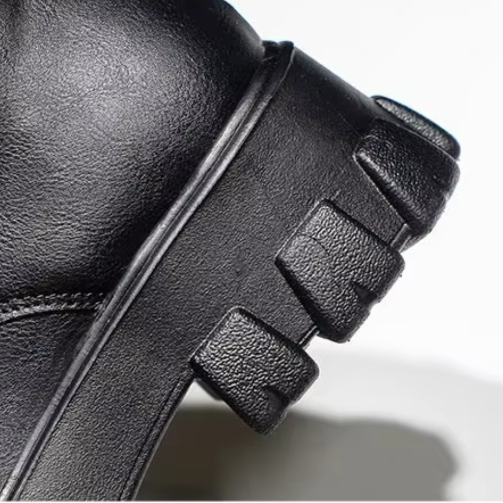 Bottes à lacets en similicuir hautes à talon semelle crantée bout rond – MARENÉA