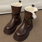 Bottines fourrées en similicuir talon carré sangle à boucle – GLARIA