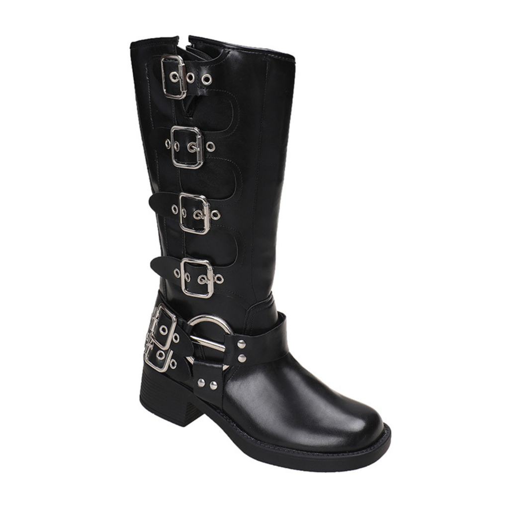 Bottes hautes en similicuir à semelle lisse bout rond – LORA