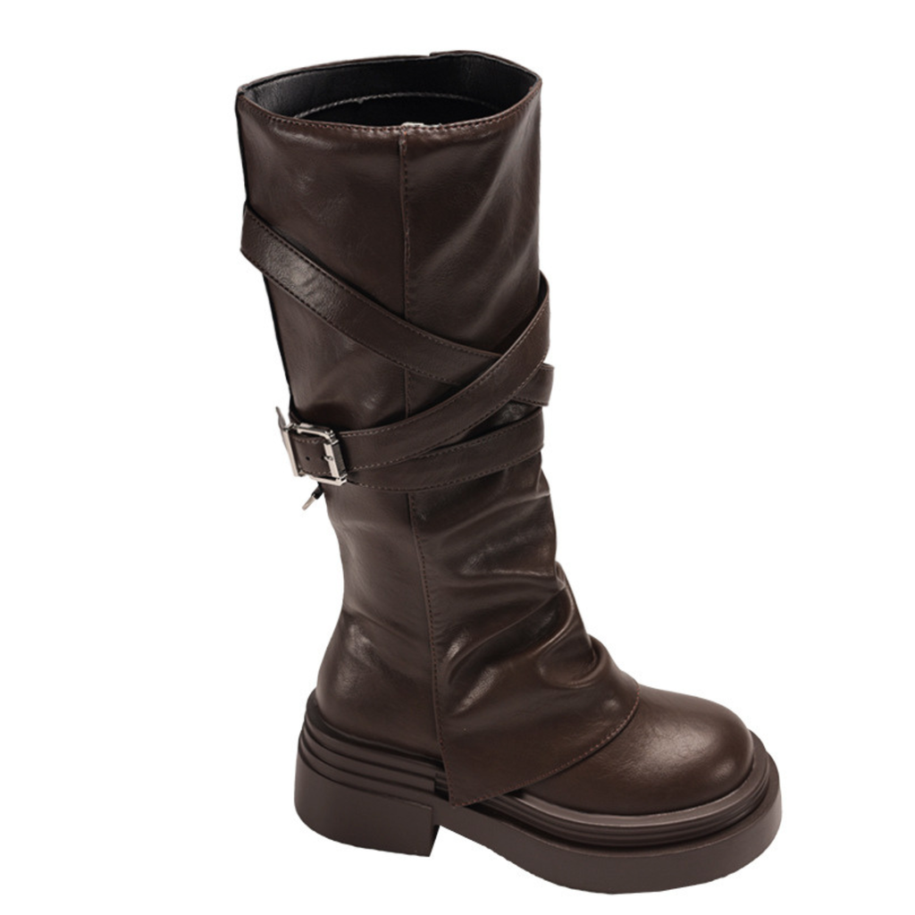 Bottes hautes en similicuir à semelle épaisse bout rond – CARLA