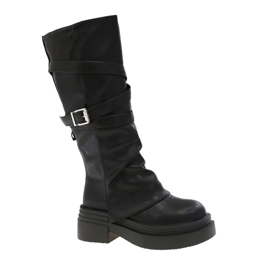 Bottes hautes en similicuir à semelle épaisse bout rond – CARLA