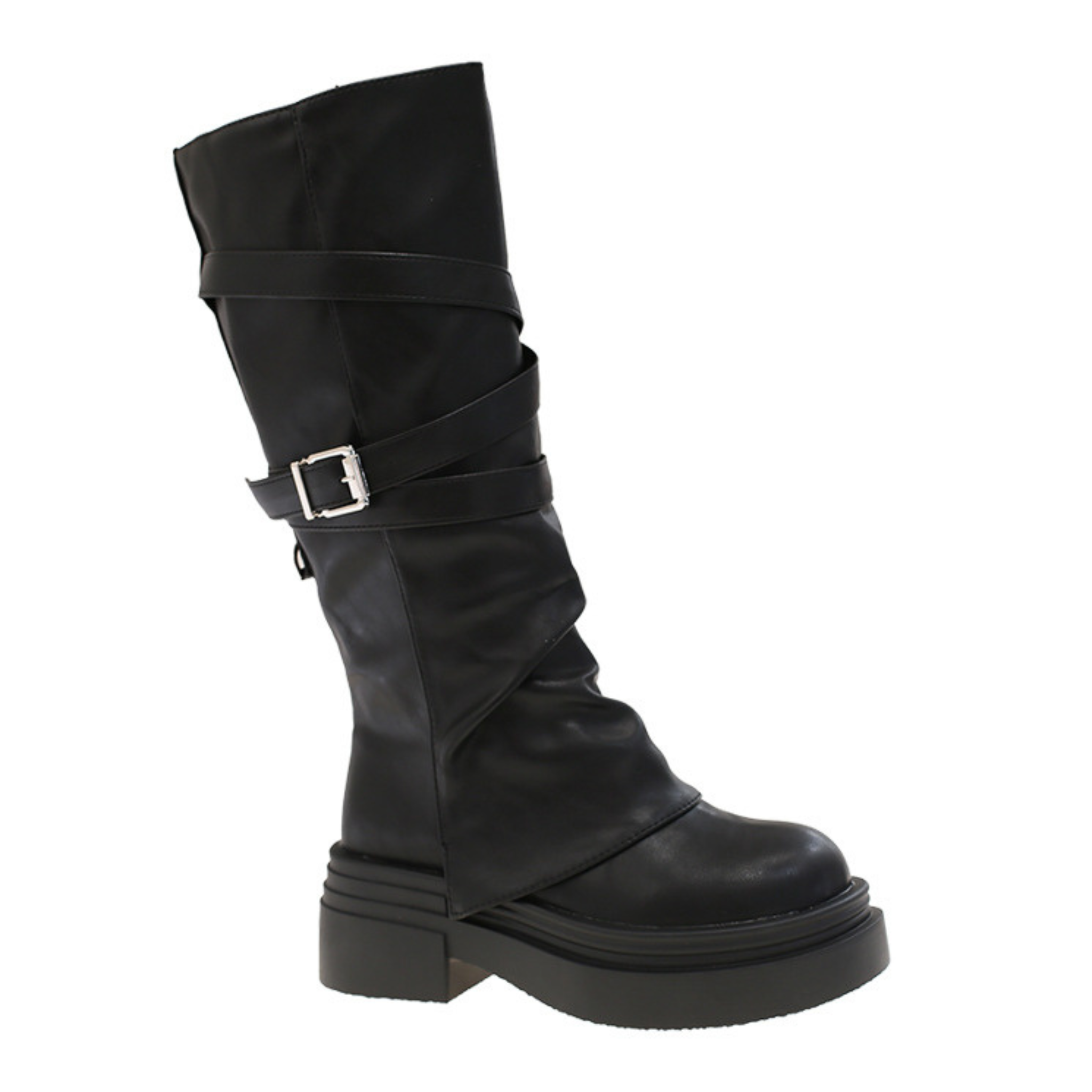 Bottes hautes en similicuir à semelle épaisse bout rond – CARLA