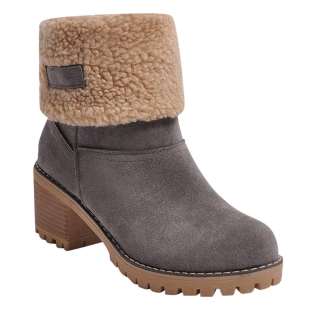 Bottines fourrées en daim vegan talon carré bout rond – NOLÉRA