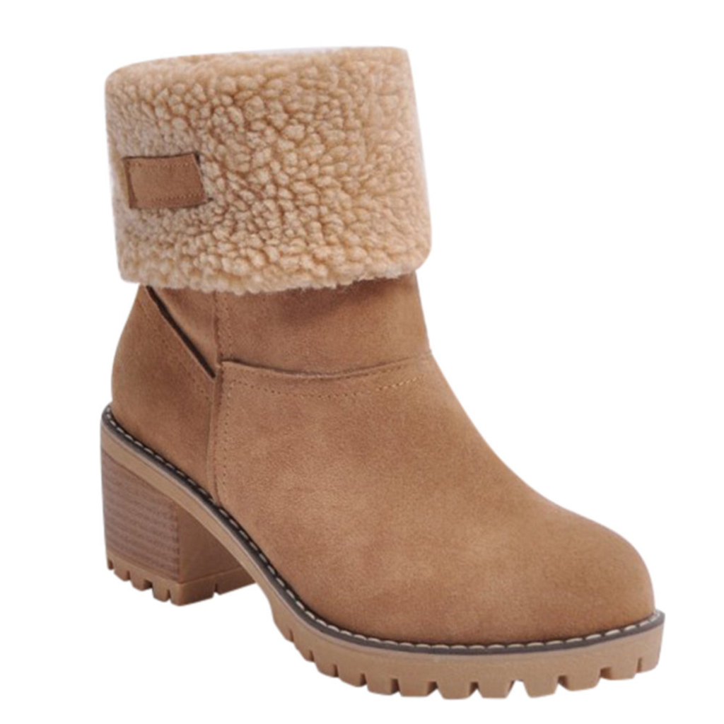 Bottines fourrées en daim vegan talon carré bout rond – NOLÉRA