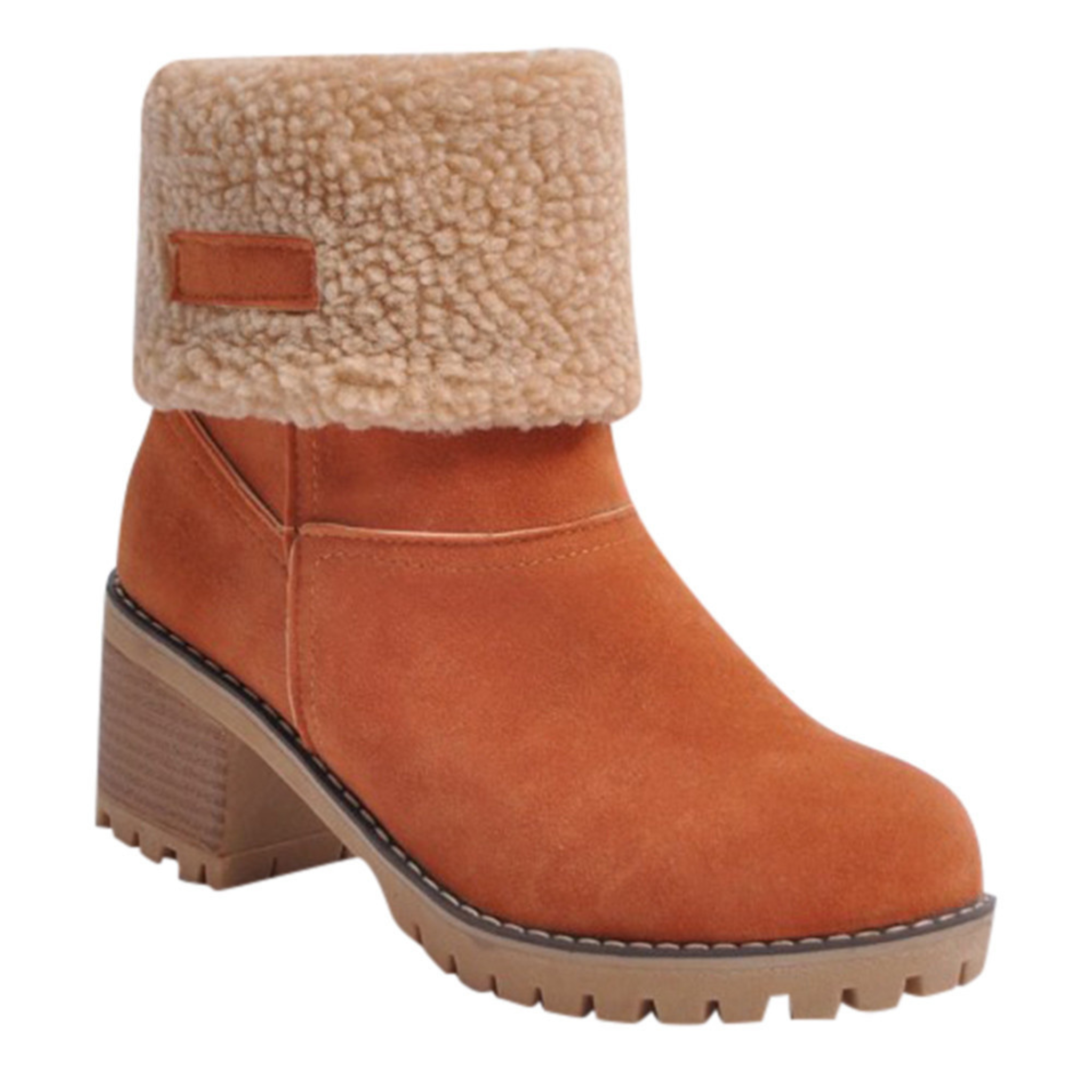 Bottines fourrées en daim vegan talon carré bout rond – NOLÉRA