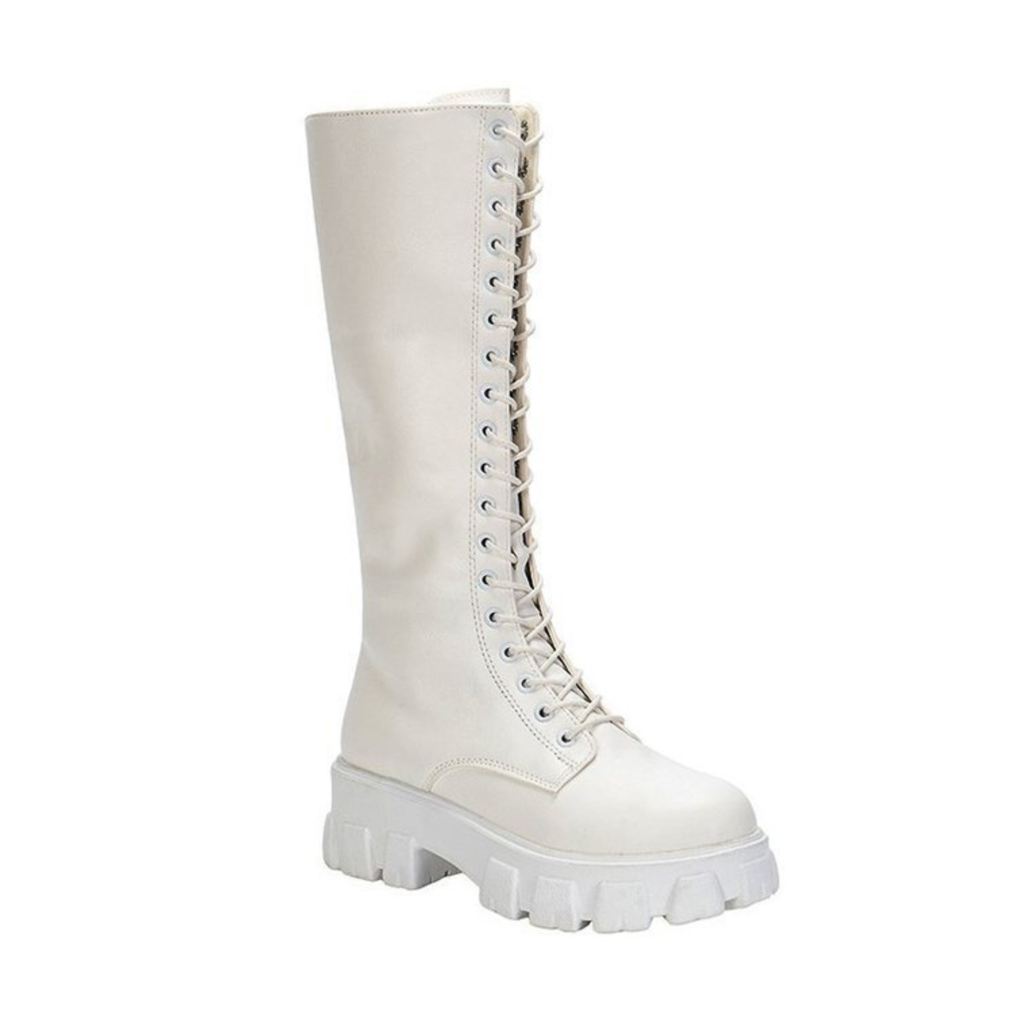 Bottes à lacets en similicuir hautes à talon semelle crantée bout rond – MARENÉA