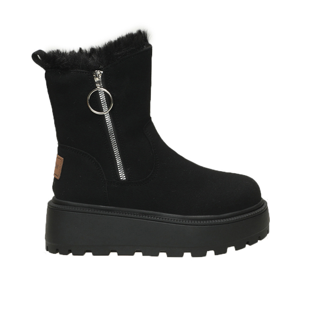 Bottines fourrées en similicuir talon carré semelle épaisse – ALMÉRIA