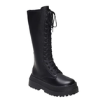 Bottes à lacets en similicuir hautes à talon bout rond – RENÉA