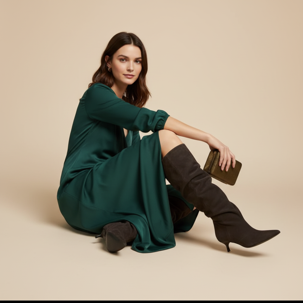 Femme assise - portrait avec bottes