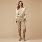 Femme en bottes beiges - corps entier