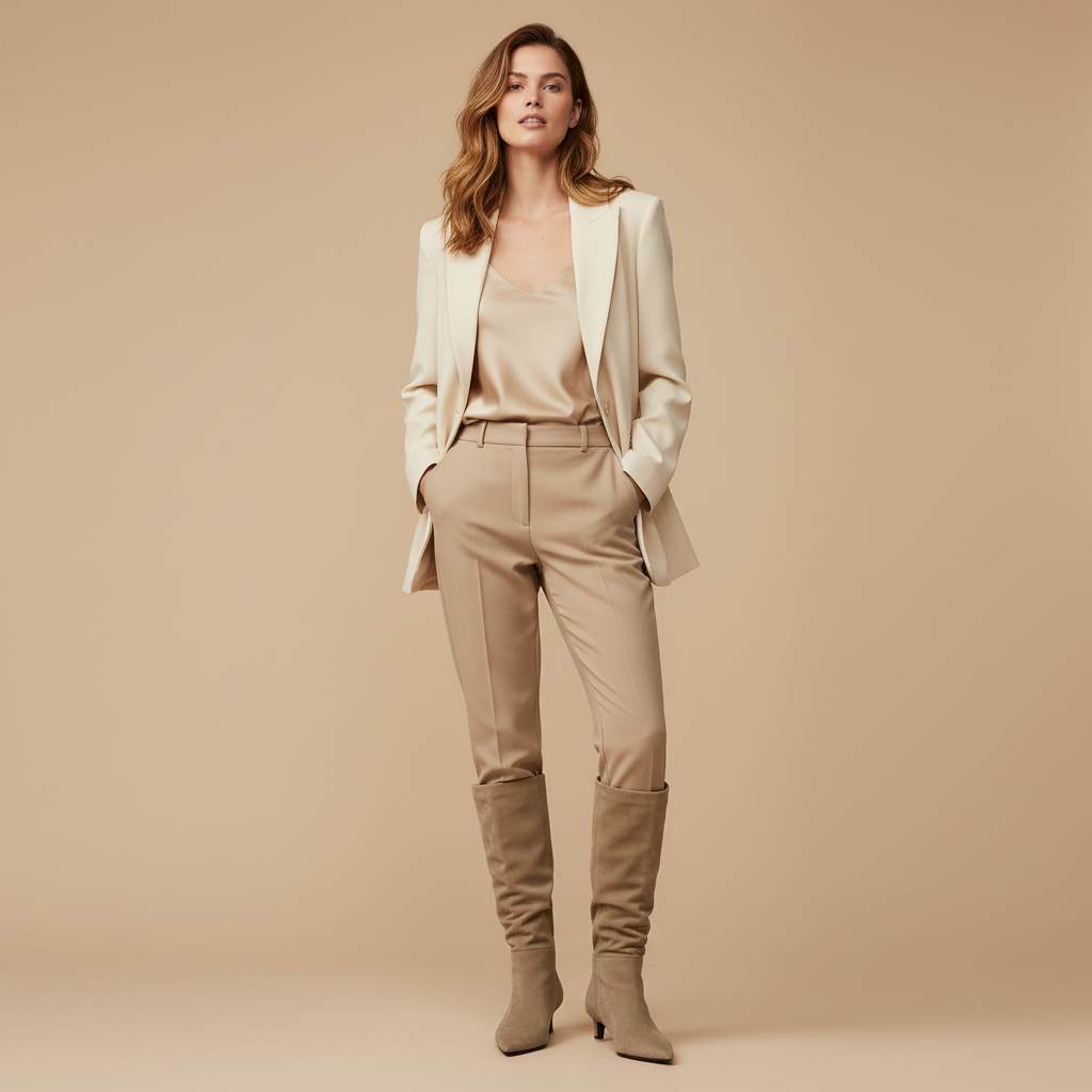 Femme en bottes beiges - corps entier