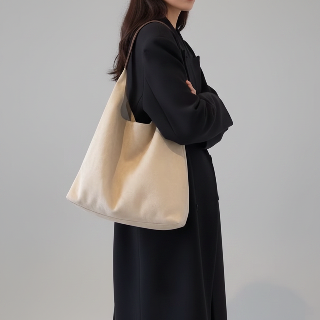 Hobo crème manteau noir - fond gris clair