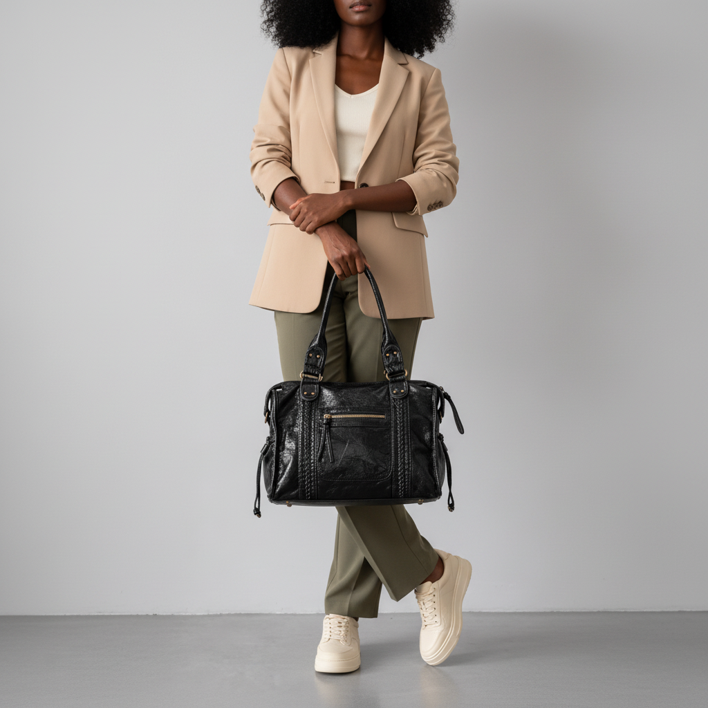 Mannequin aux cheveux bouclés, style beige et olive