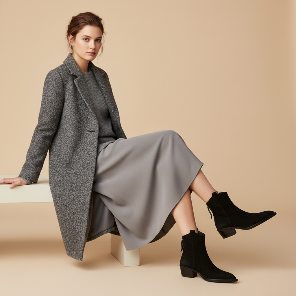 Photo 4 - Noir avec manteau gris et jupe