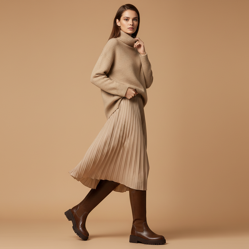 Photo 5 - Marron avec jupe midi et col roulé