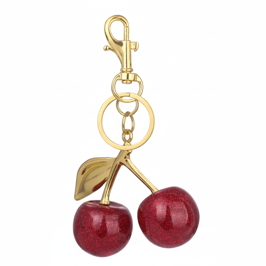 Porte-clés cerises net sur fond blanc