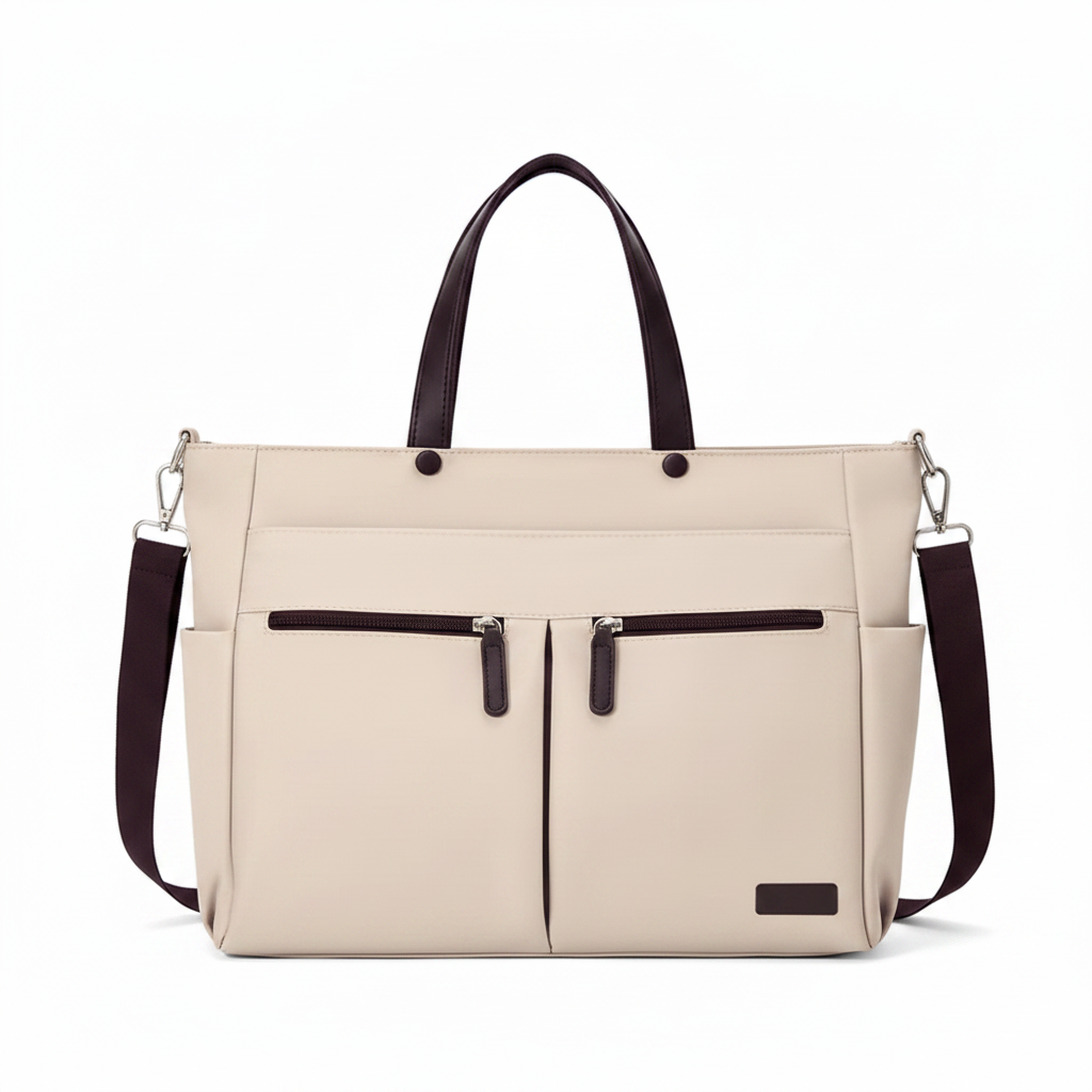 Sac beige de face fond blanc