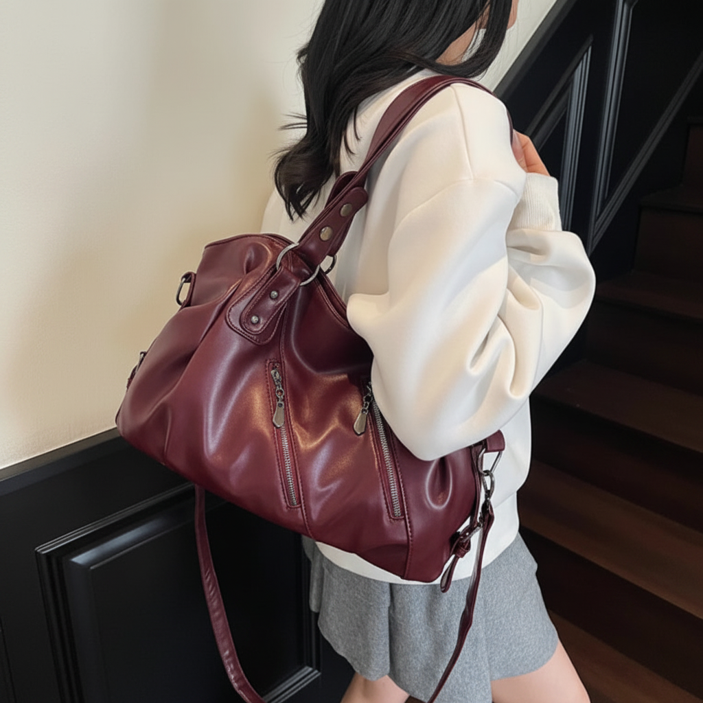 Sac bordeaux - fond gris clair