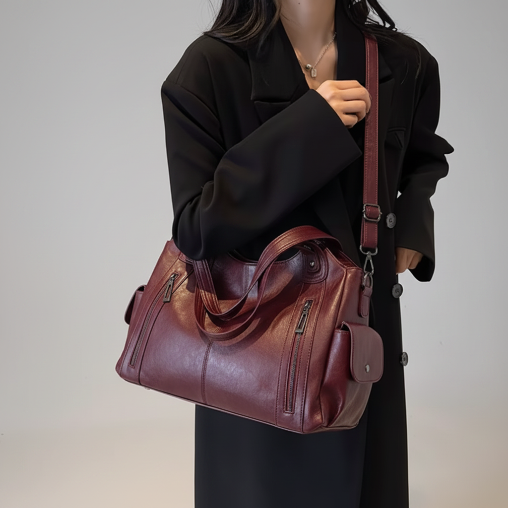 Sac bordeaux - manteau noir