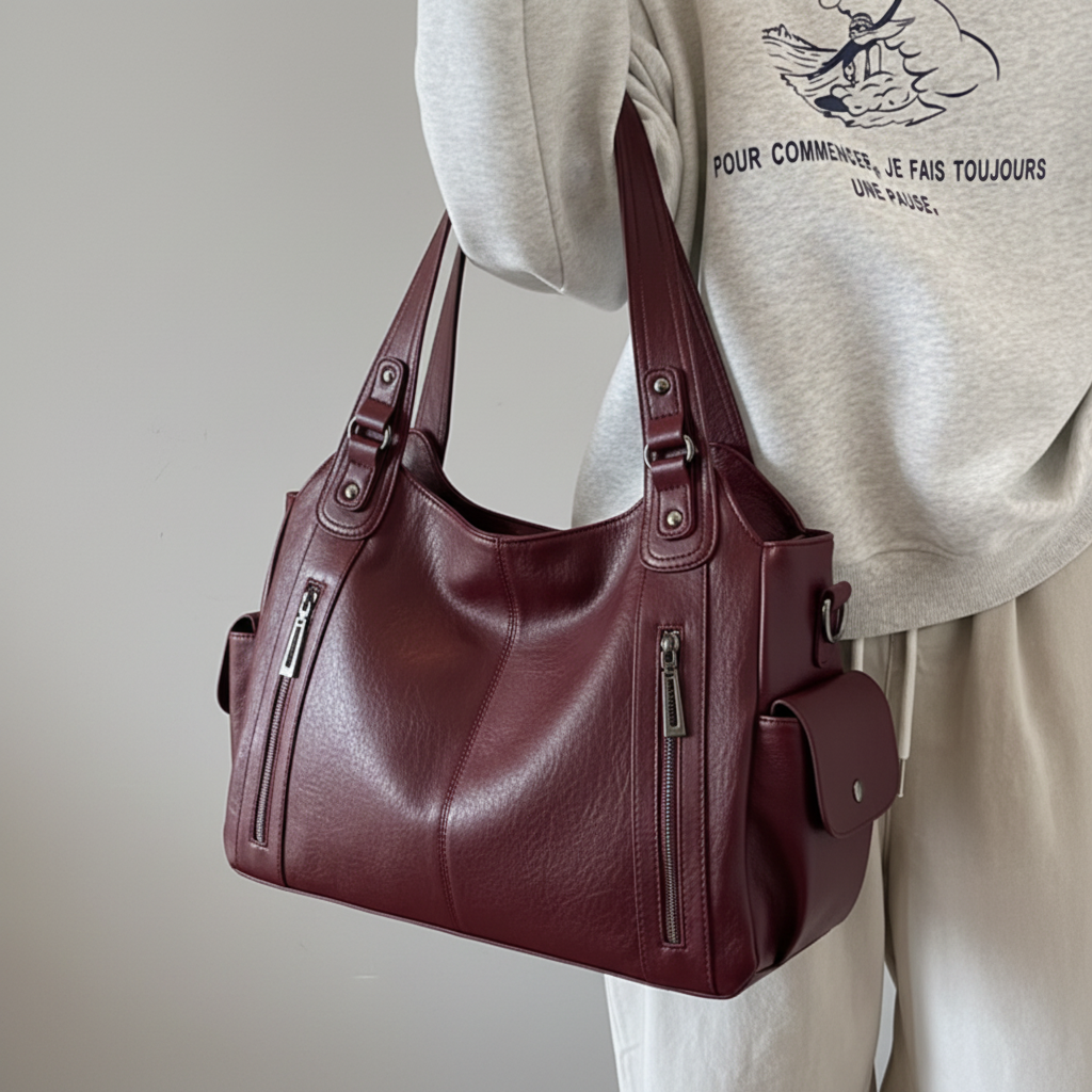 Sac bordeaux - sweatshirt beige