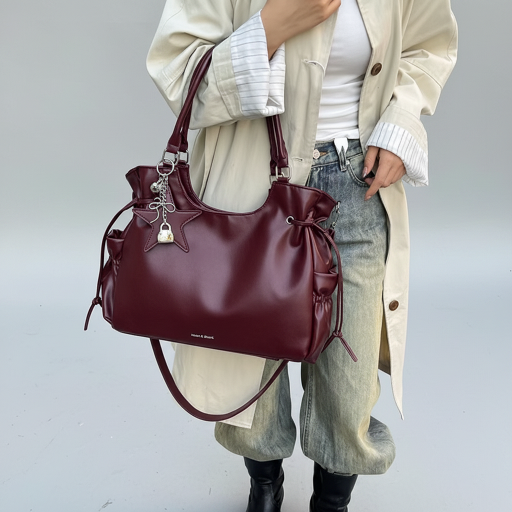 Sac bordeaux trench - fond gris clair
