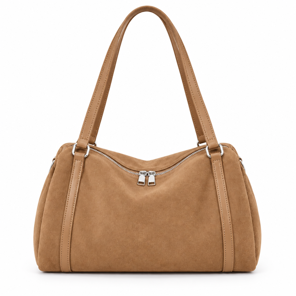 Sac camel clair sur fond blanc