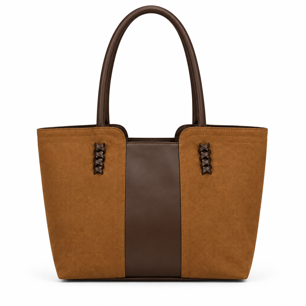 Sac camel et marron sur fond blanc