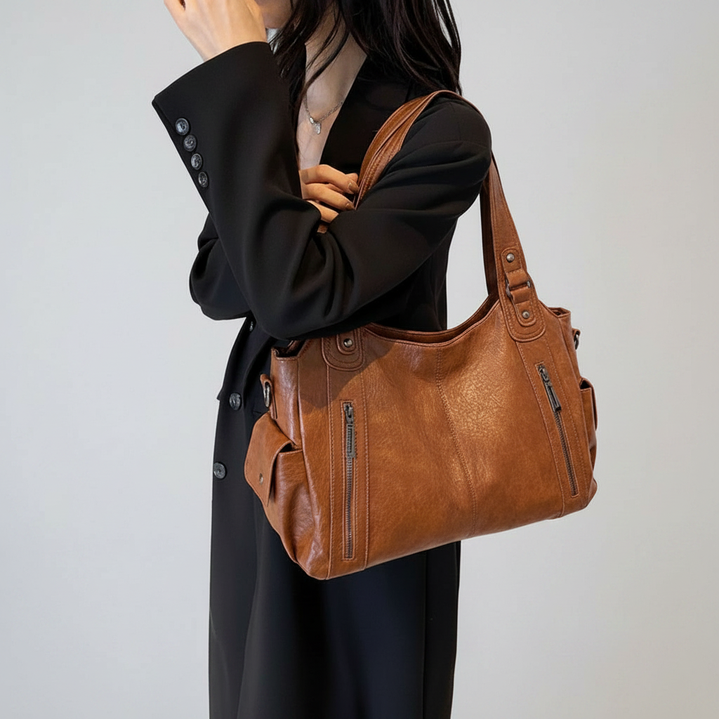 Sac caramel - fond gris clair net