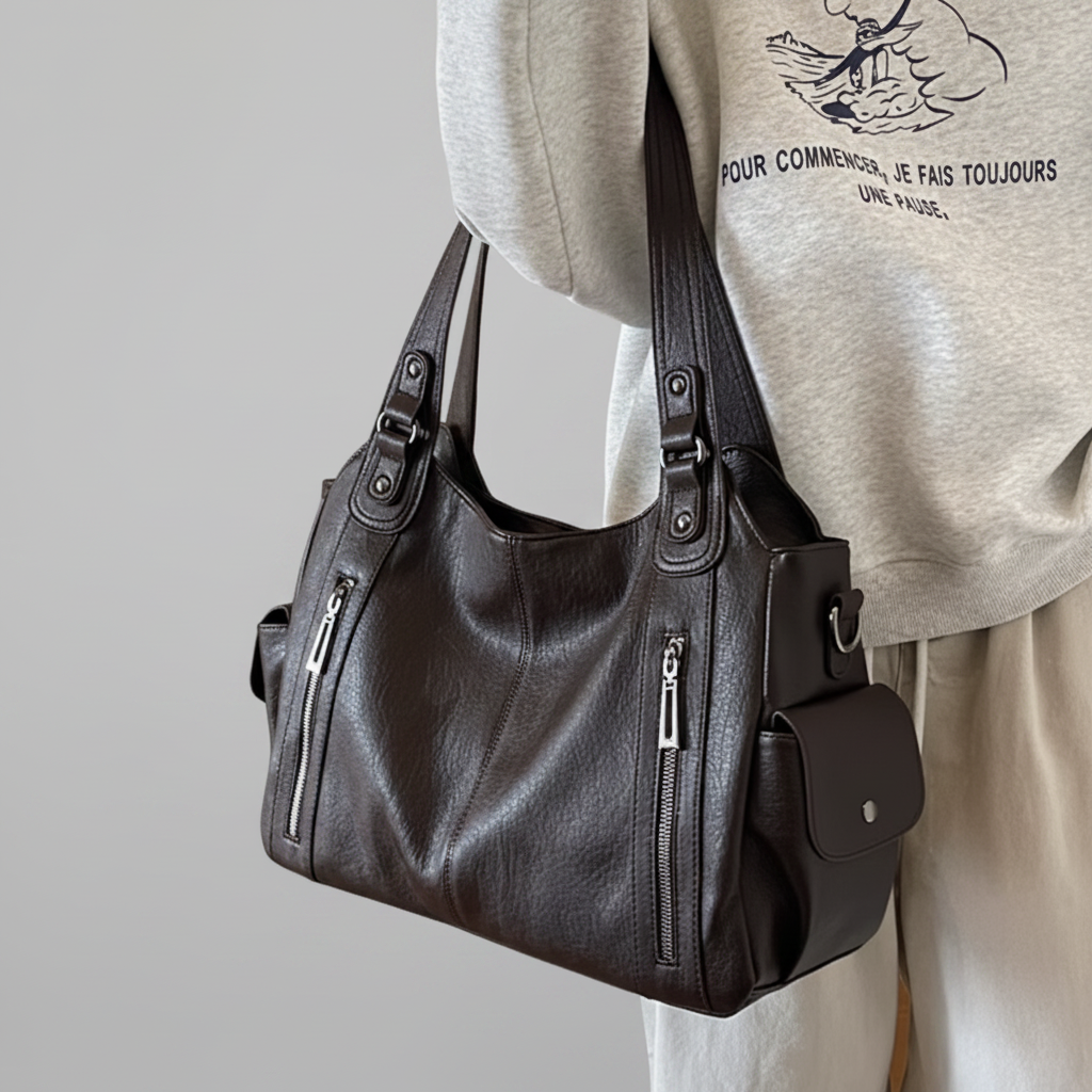Sac chocolat - fond gris clair