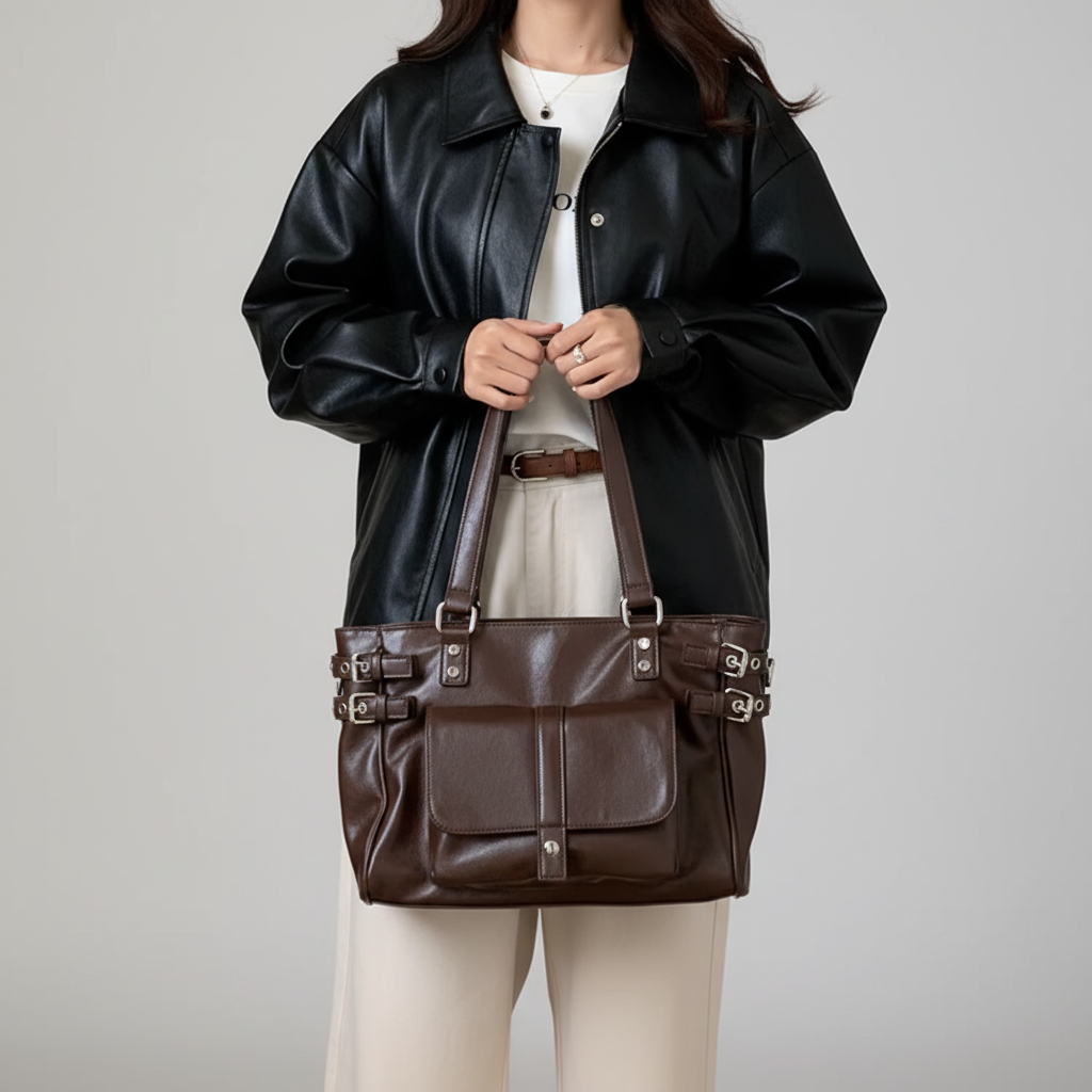 Sac chocolat - fond gris clair