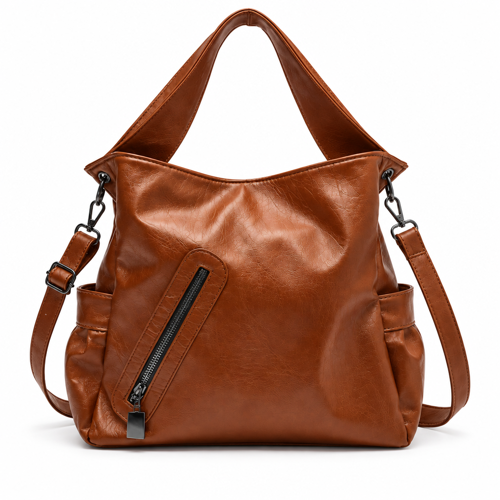 Sac cognac sur fond blanc