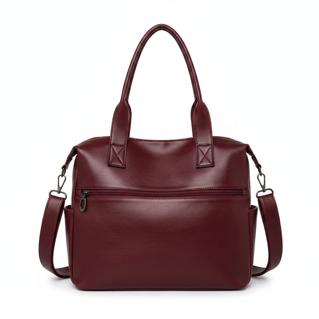 Sac cuir bordeaux face - fond blanc