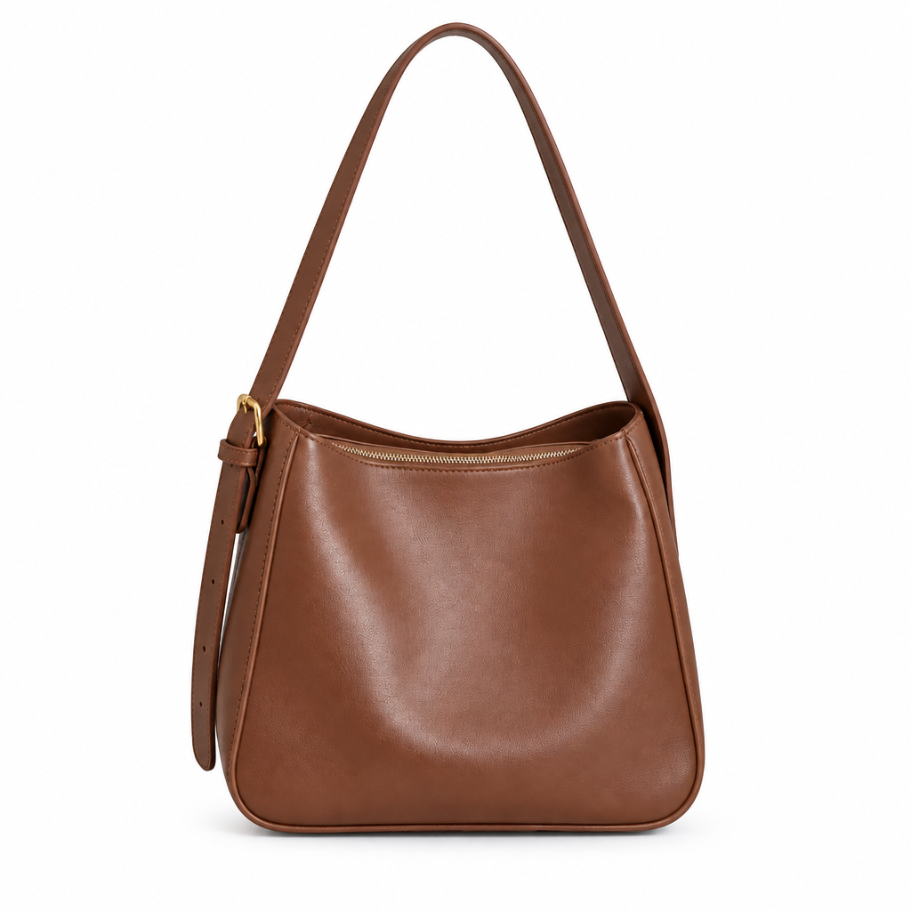 Sac Eva marron de face, bandoulière entière, fond blanc, format carré