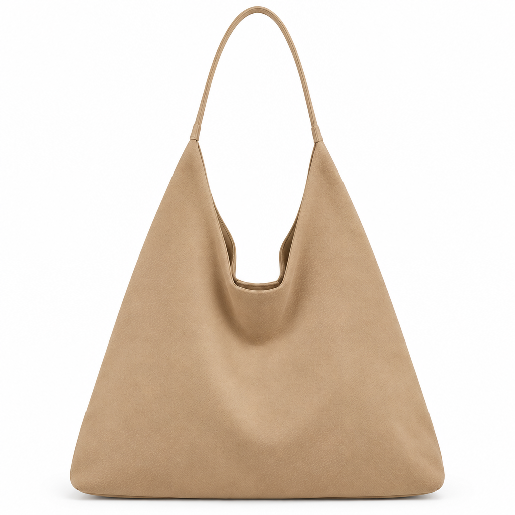 Sac hobo beige camel sur fond blanc