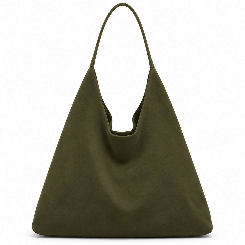 Sac hobo kaki sur fond blanc