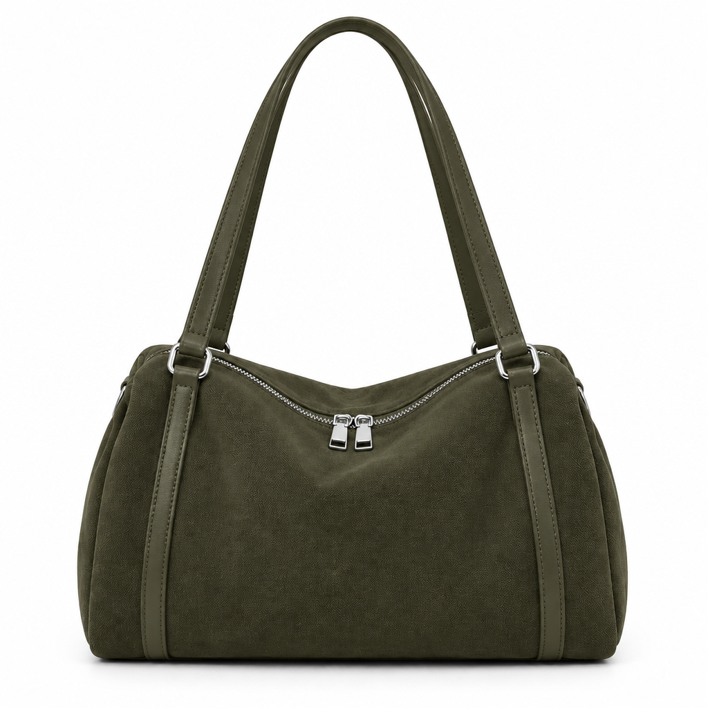 Sac kaki foncé sur fond blanc